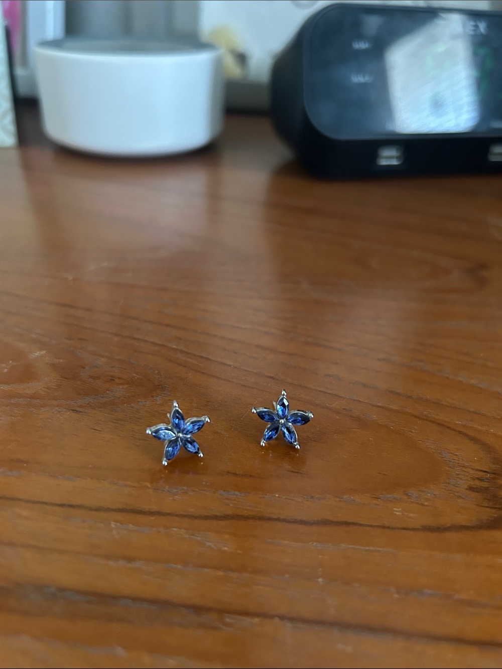 Blue Floral Crystal Stud Earrings